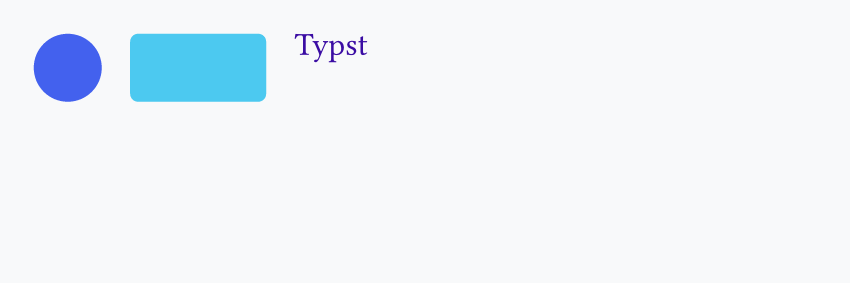 Row with a blue circle, a rounded cyan rectangle, and purple "Typst" text