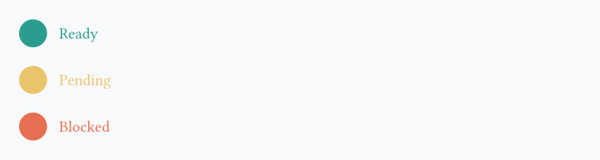 Three status rows showing Ready, Pending, and Blocked with matching colored circles