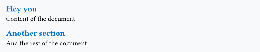 Document with two blue section headings and black body text