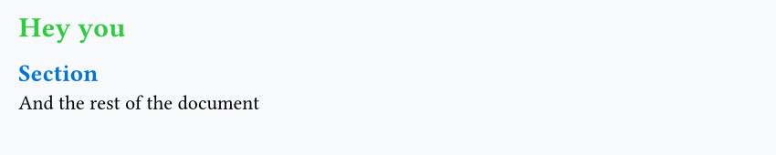 Document with a green level-1 heading, a blue level-2 heading, and black body text