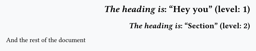 Right-aligned text describing each heading and its level