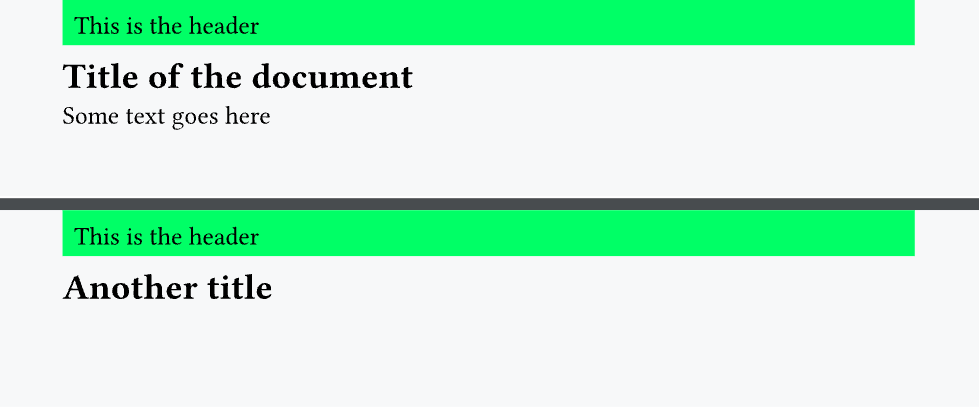 Two-page document with a lime header bar reading "This is the header" on each page