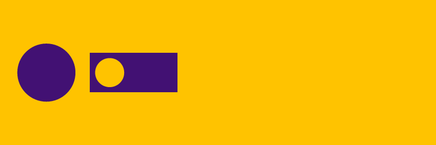 Yellow page with a purple circle and a purple rectangle containing a small yellow circle