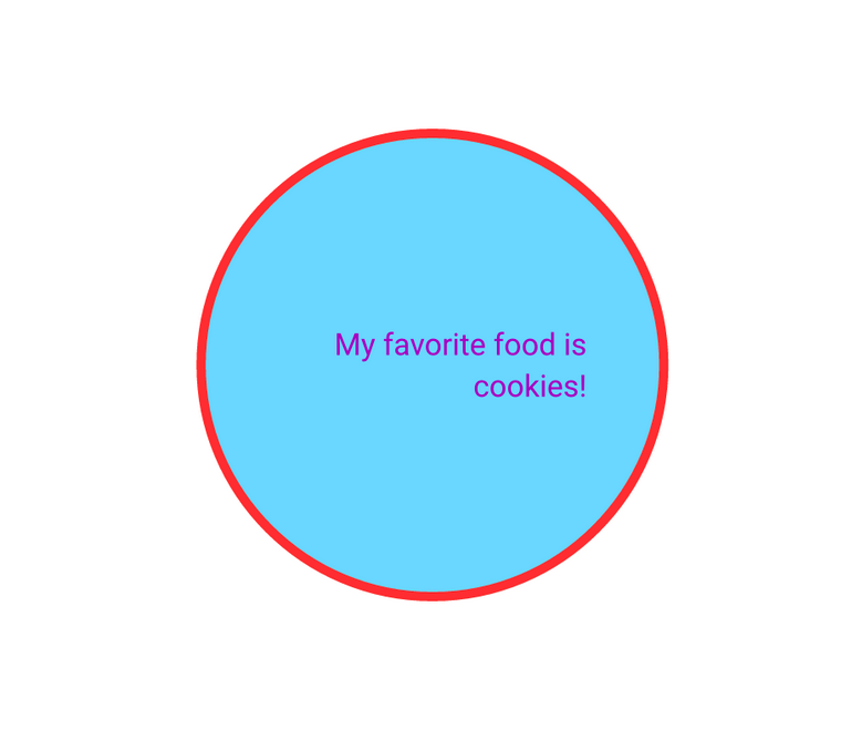 Short document with a large aqua circle outlined in red and purple text reading "My favorite food is cookies!"